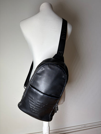Vintage Emporio Armani Leather Sling Bag Black Silver