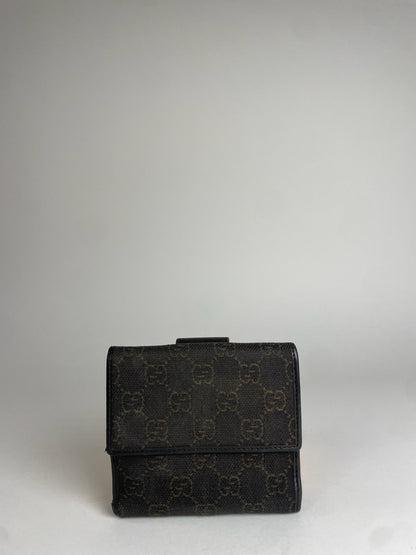 Vintage Gucci Monogram Leather canvas Wallet Brown Black