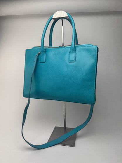 Sac vintage en cuir Jil Sander 2 voies turquoise