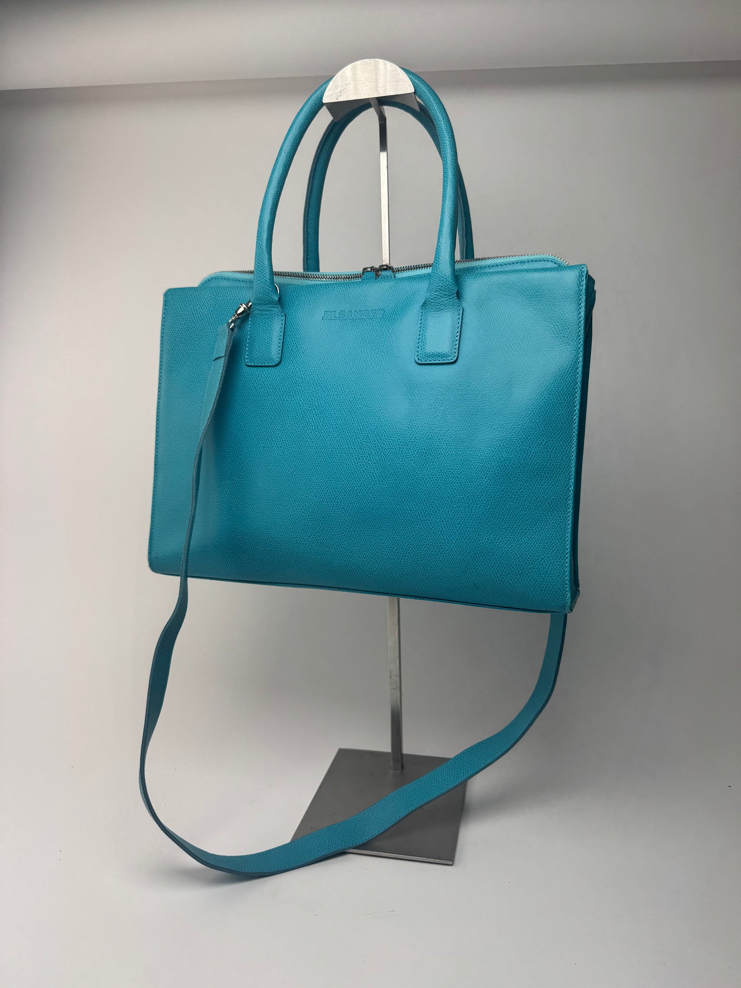 Sac vintage en cuir Jil Sander 2 voies turquoise