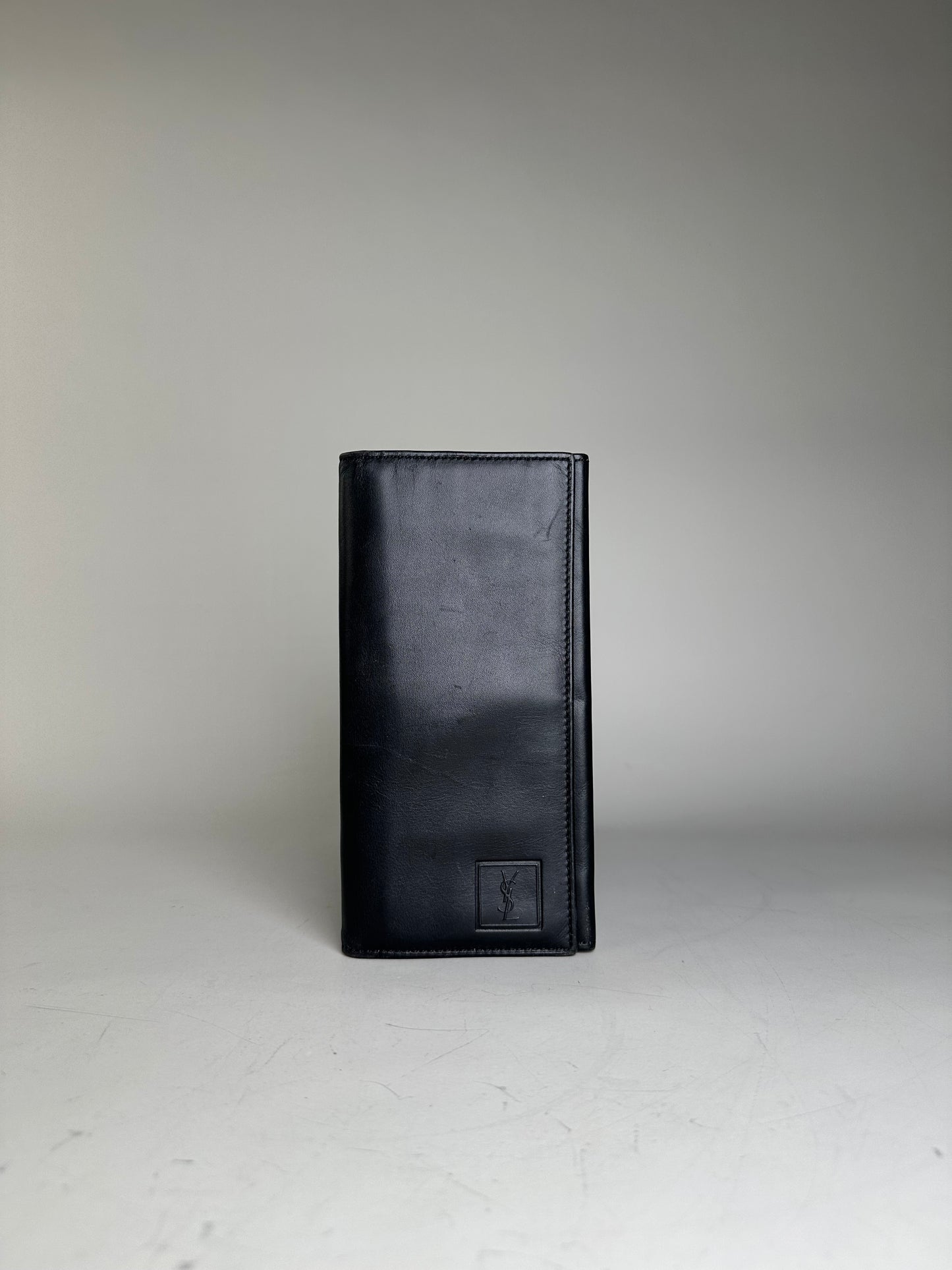 Vintage YSL Leather Zip Wallet Black Gold