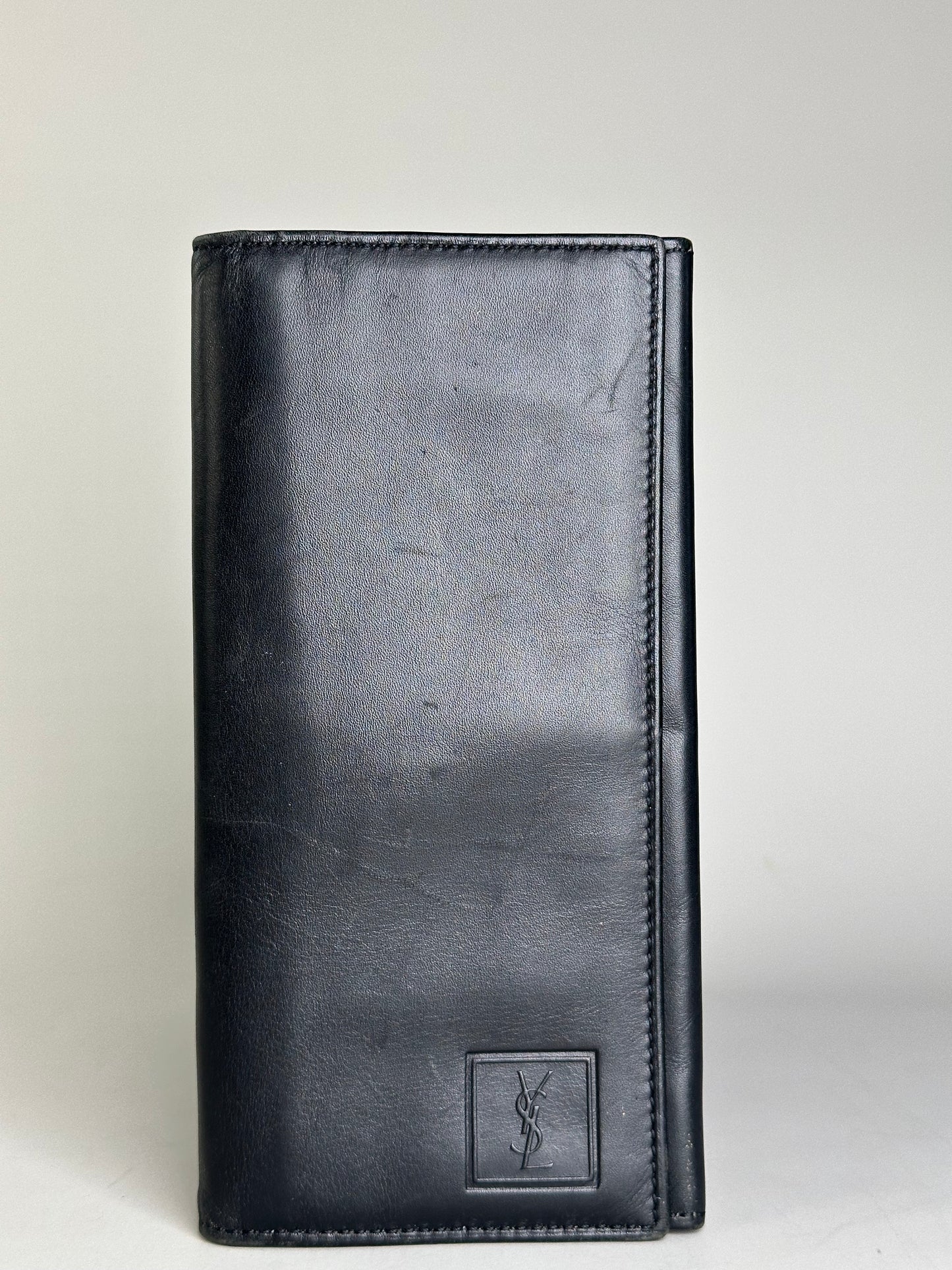 Vintage YSL Leather Zip Wallet Black Gold