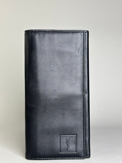Vintage YSL Leather Zip Wallet Black Gold