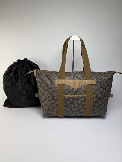 Vintage Yves Saint Laurent Leopard Print Duffel Bag Brown Beige