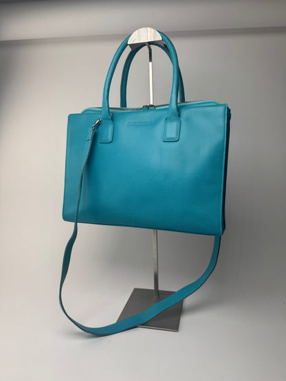 Sac vintage en cuir Jil Sander 2 voies turquoise