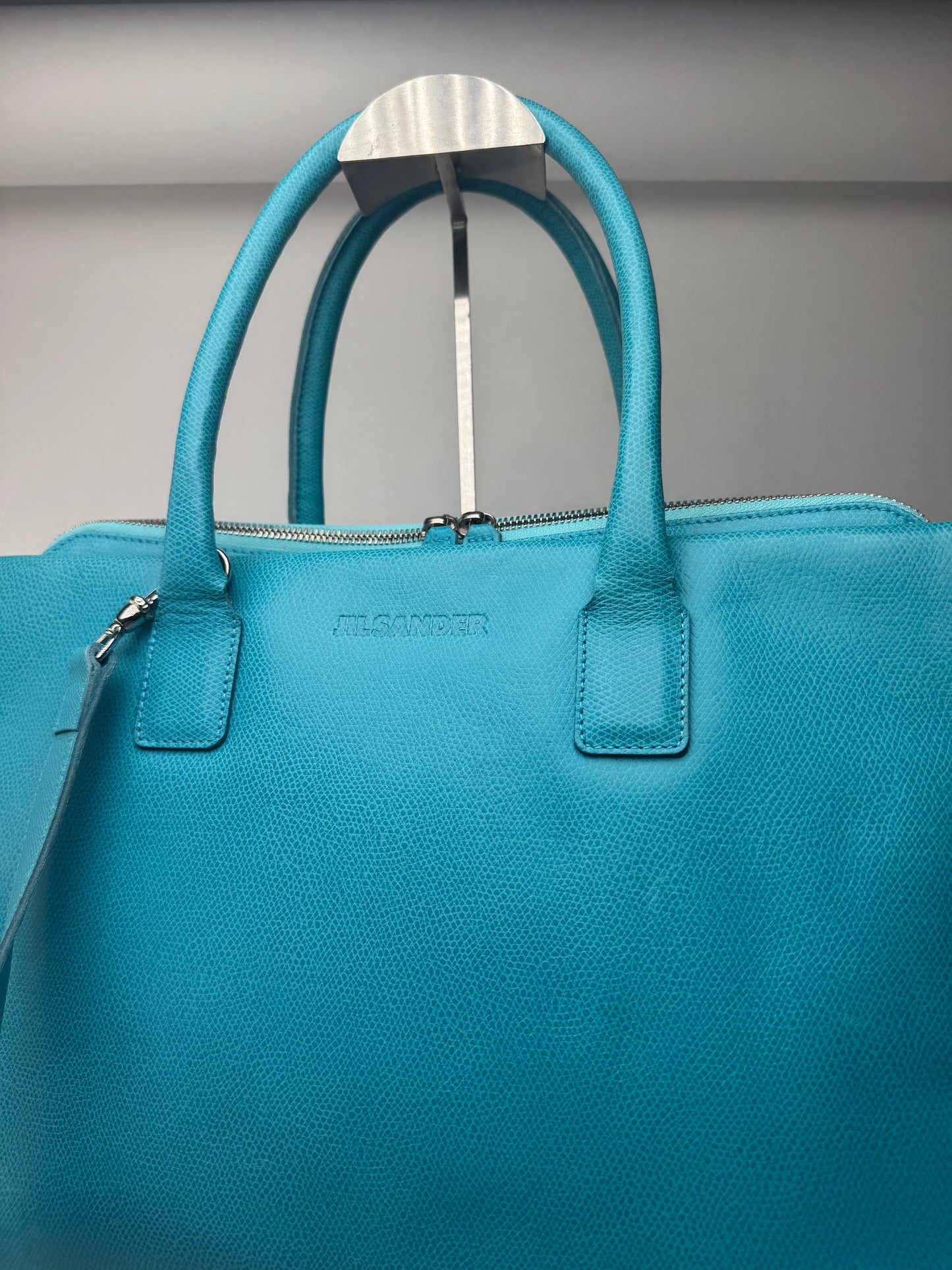 Sac vintage en cuir Jil Sander 2 voies turquoise