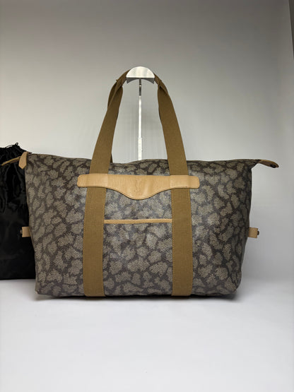 Vintage Yves Saint Laurent Leopard Print Duffel Bag Brown Beige