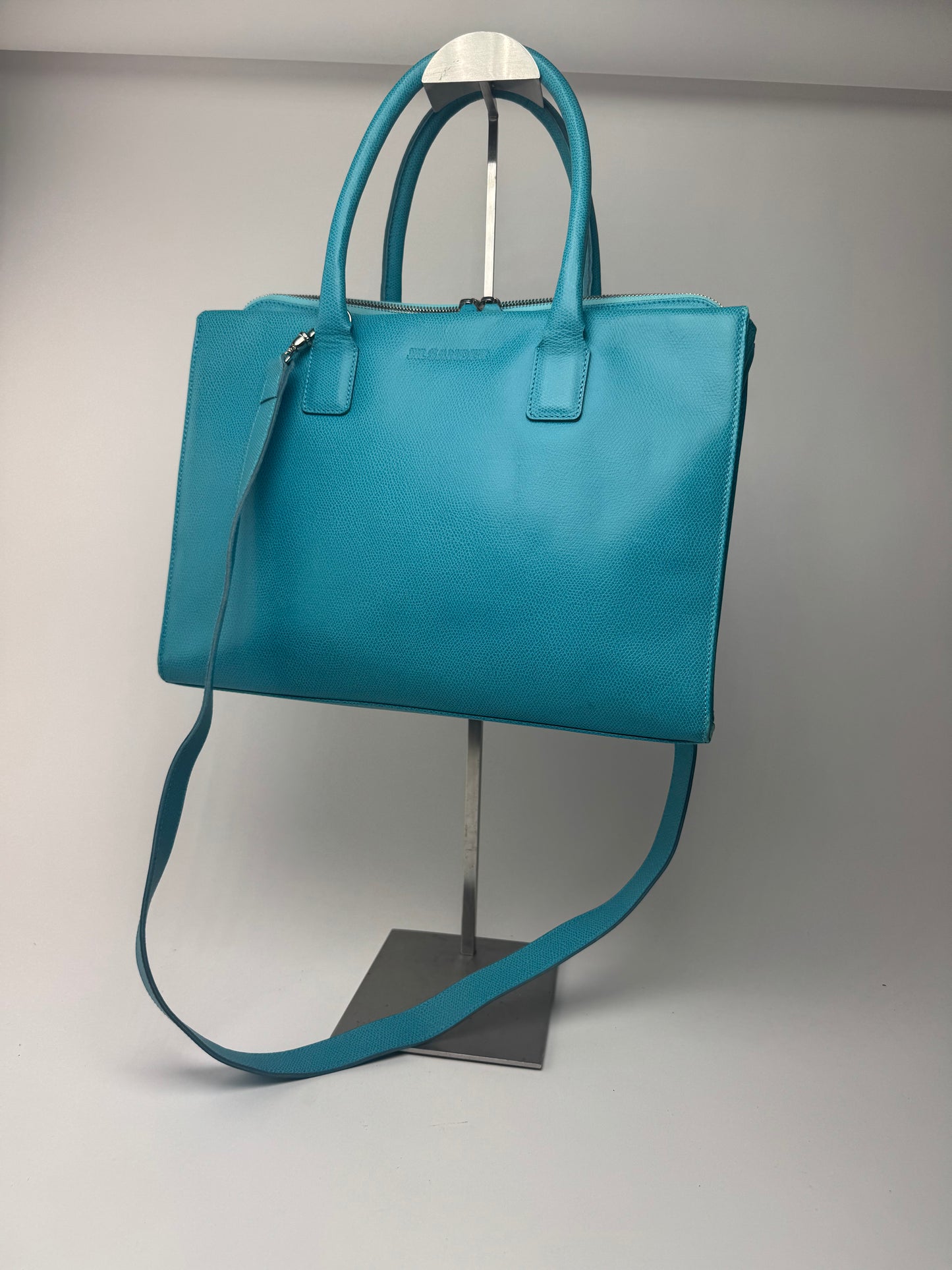 Sac vintage en cuir Jil Sander 2 voies turquoise