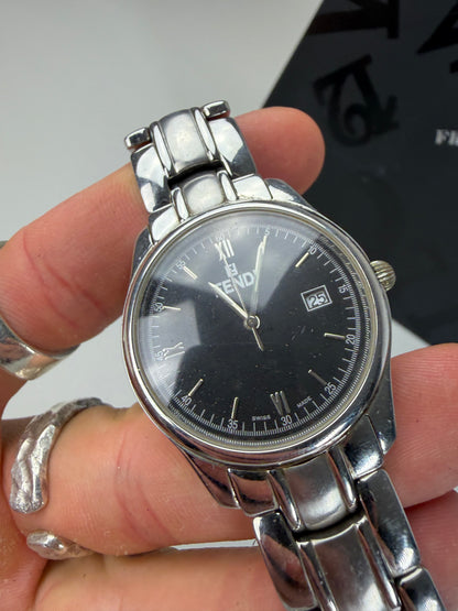 Vintage Fendi Stainless Steel Bracelet Watch Black Silver