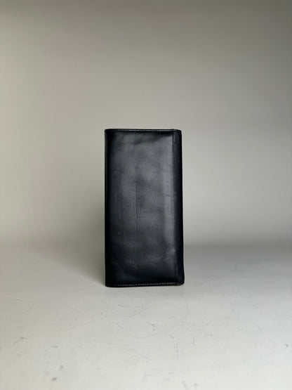 Vintage YSL Leather Zip Wallet Black Gold