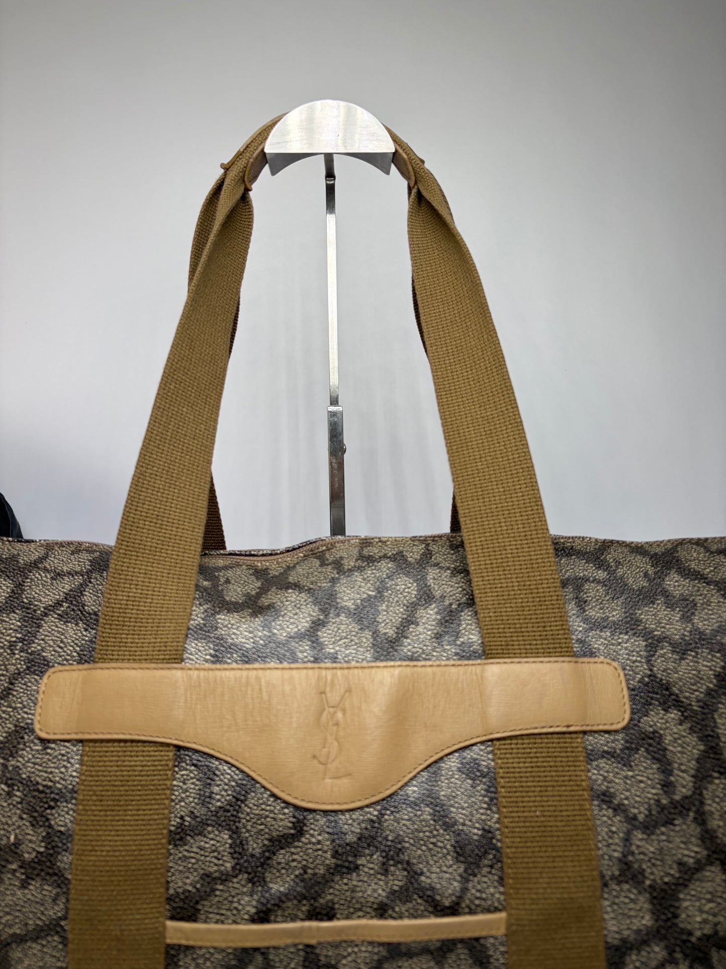 Vintage Yves Saint Laurent Leopard Print Duffel Bag Brown Beige