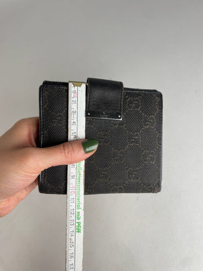 Vintage Gucci Monogram Leather canvas Wallet Brown Black