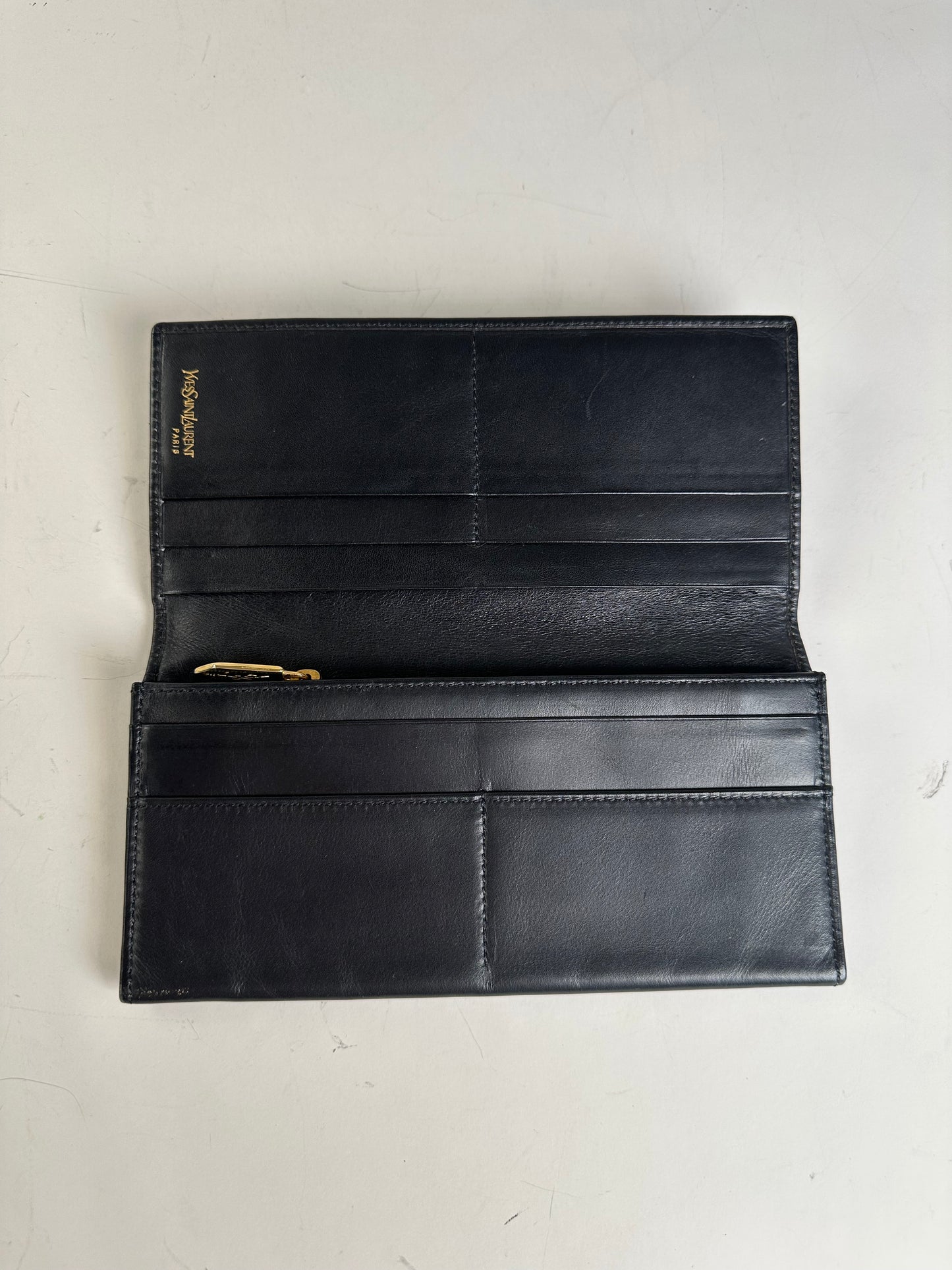 Vintage YSL Leather Zip Wallet Black Gold
