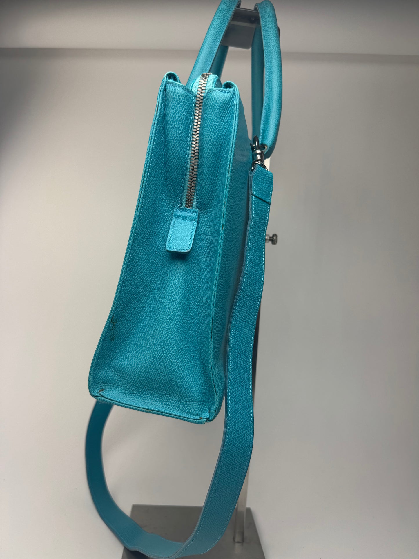 Sac vintage en cuir Jil Sander 2 voies turquoise