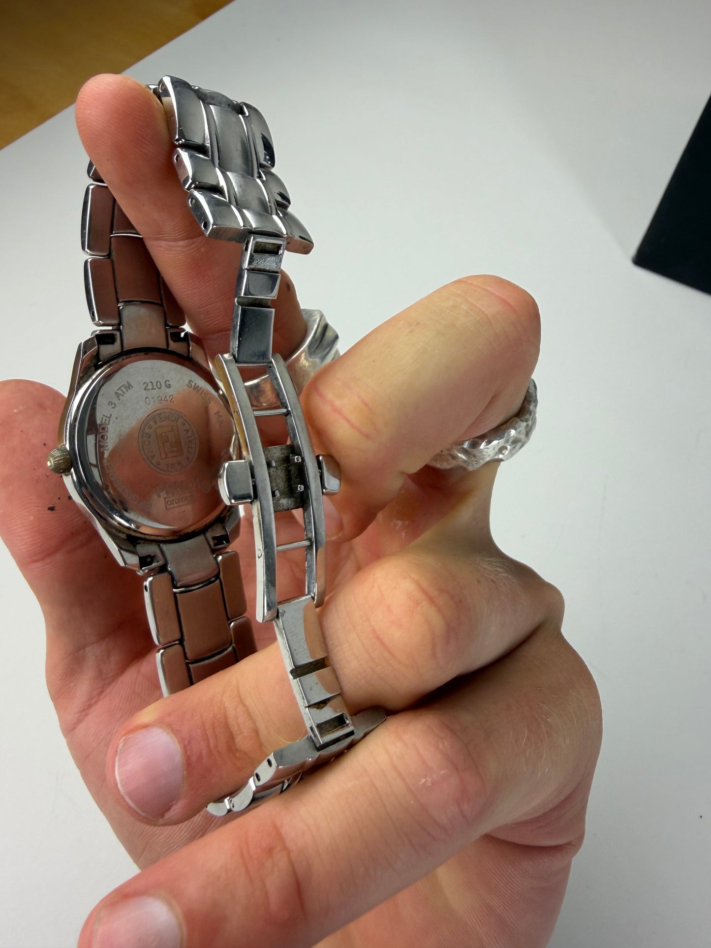 Vintage Fendi Stainless Steel Bracelet Watch Black Silver