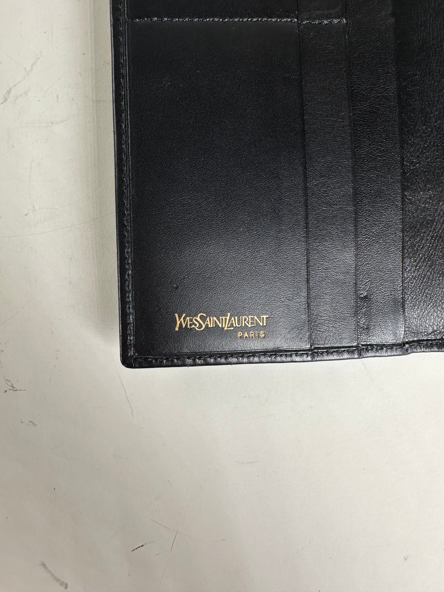 Vintage YSL Leather Zip Wallet Black Gold