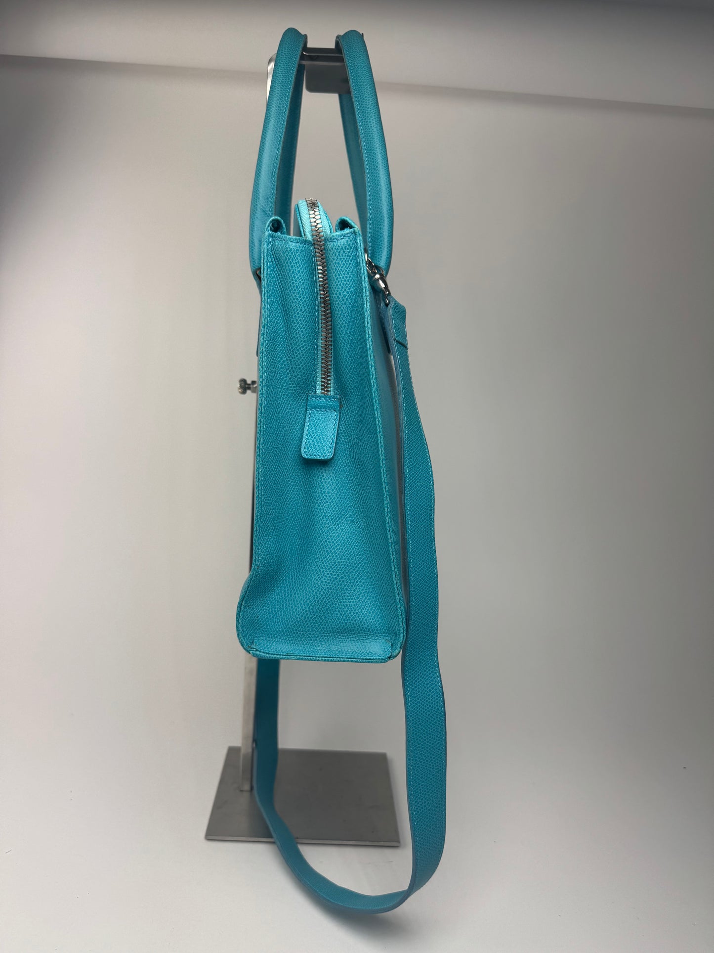 Sac vintage en cuir Jil Sander 2 voies turquoise