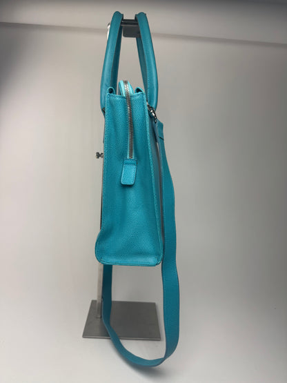 Sac vintage en cuir Jil Sander 2 voies turquoise