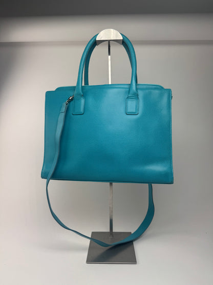 Sac vintage en cuir Jil Sander 2 voies turquoise