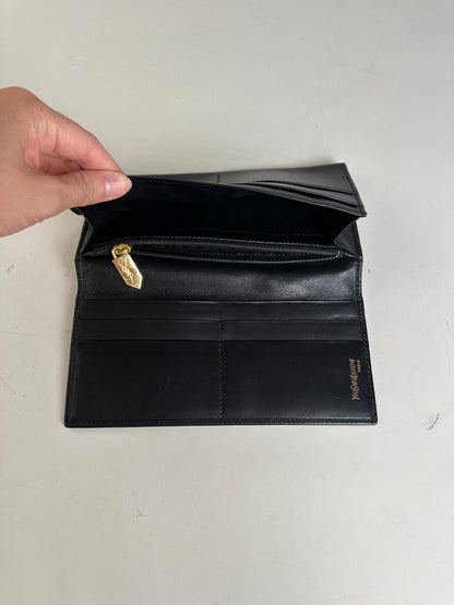 Vintage YSL Leather Zip Wallet Black Gold