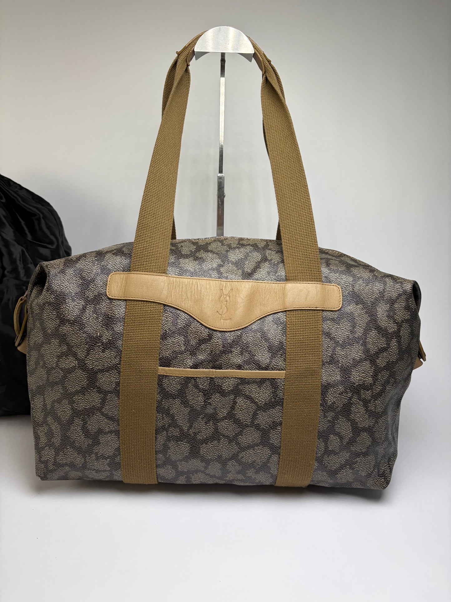 Vintage Yves Saint Laurent Leopard Print Duffel Bag Brown Beige
