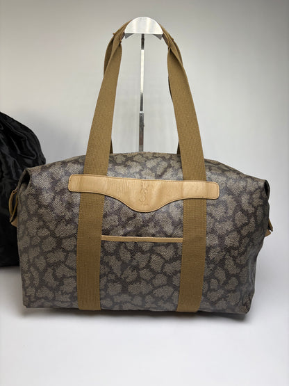 Vintage Yves Saint Laurent Leopard Print Duffel Bag Brown Beige