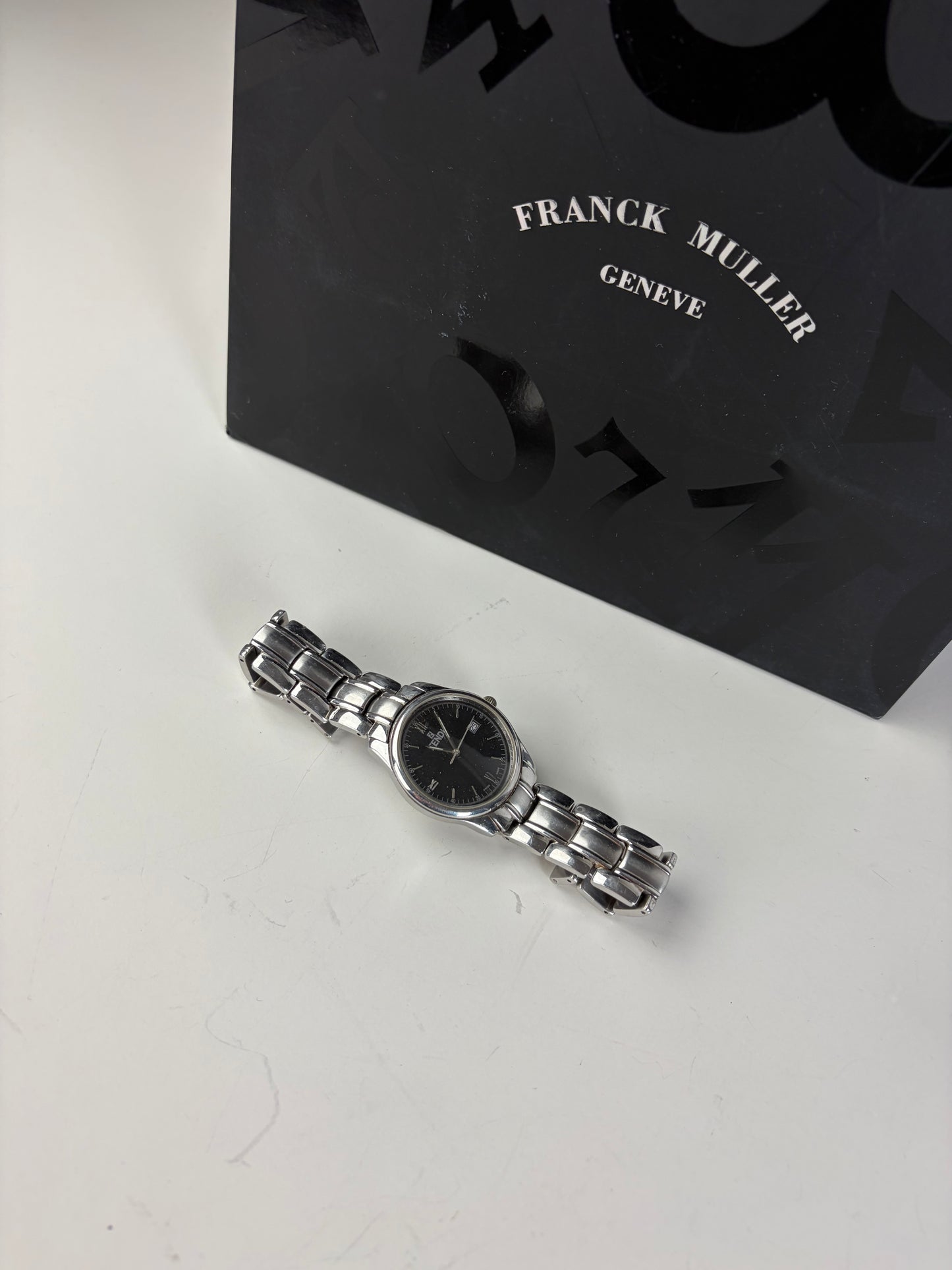 Vintage Fendi Stainless Steel Bracelet Watch Black Silver