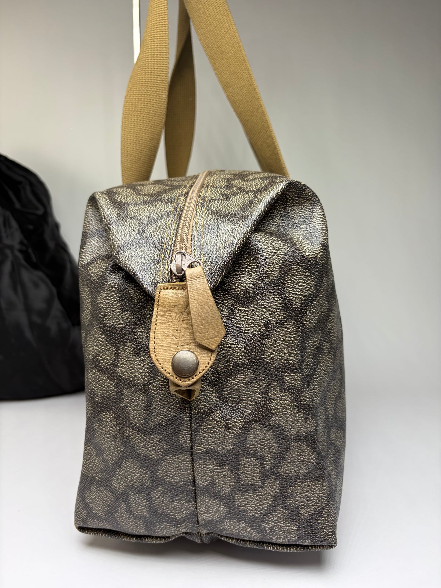 Vintage Yves Saint Laurent Leopard Print Duffel Bag Brown Beige