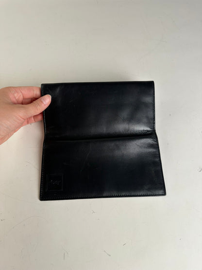 Vintage YSL Leather Zip Wallet Black Gold