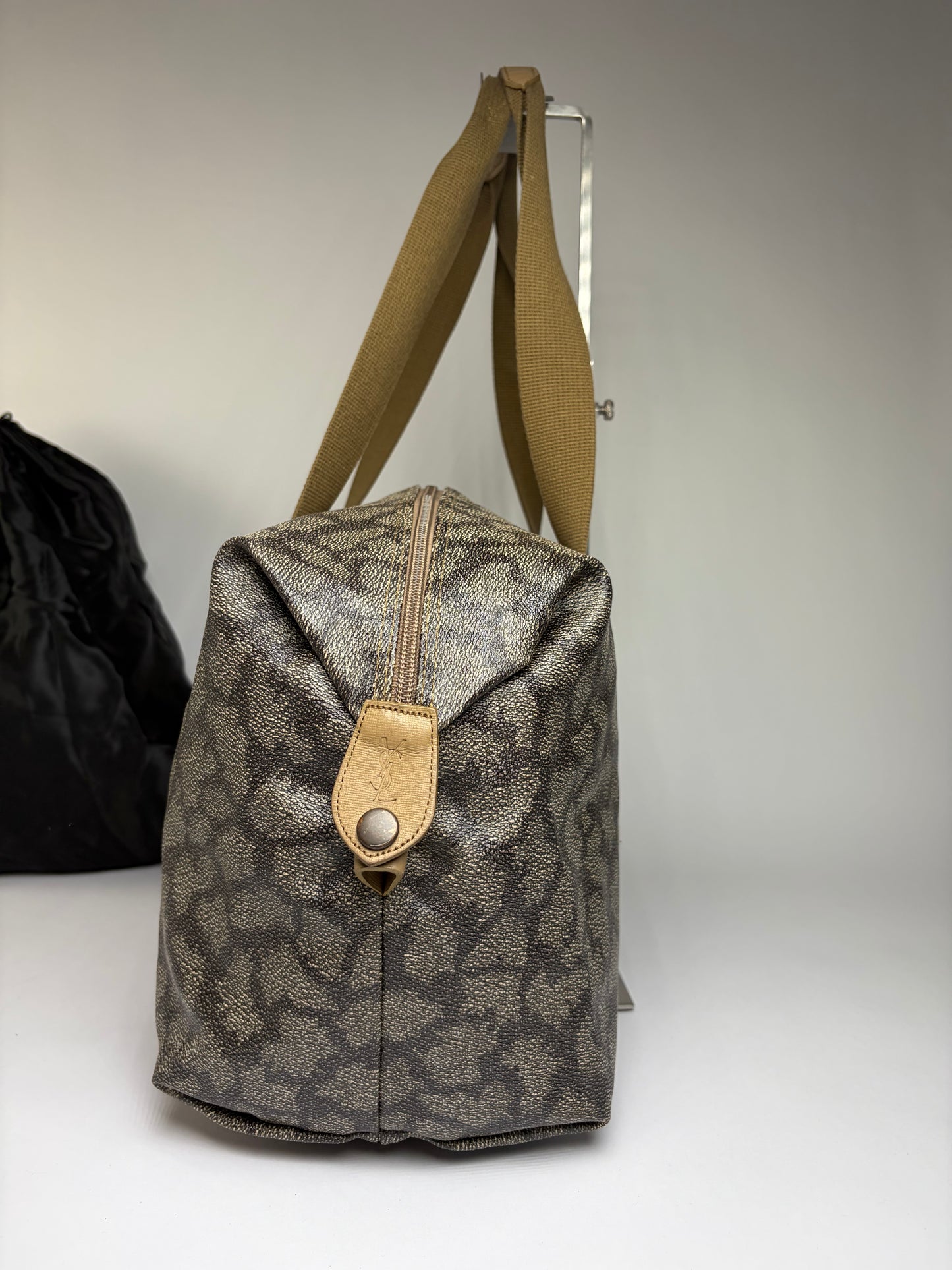 Vintage Yves Saint Laurent Leopard Print Duffel Bag Brown Beige