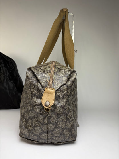 Vintage Yves Saint Laurent Leopard Print Duffel Bag Brown Beige