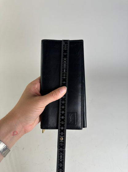 Vintage YSL Leather Zip Wallet Black Gold