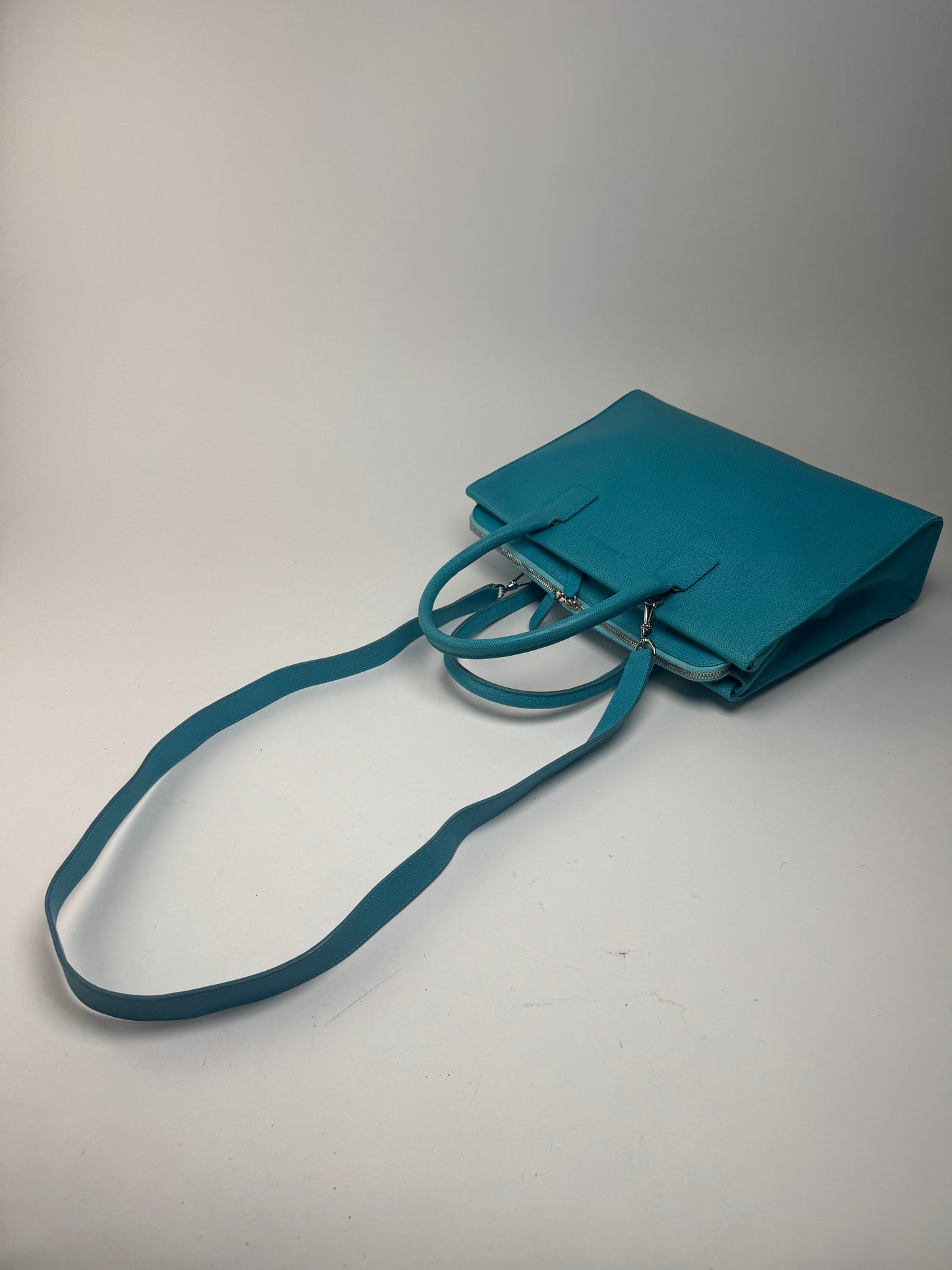 Sac vintage en cuir Jil Sander 2 voies turquoise