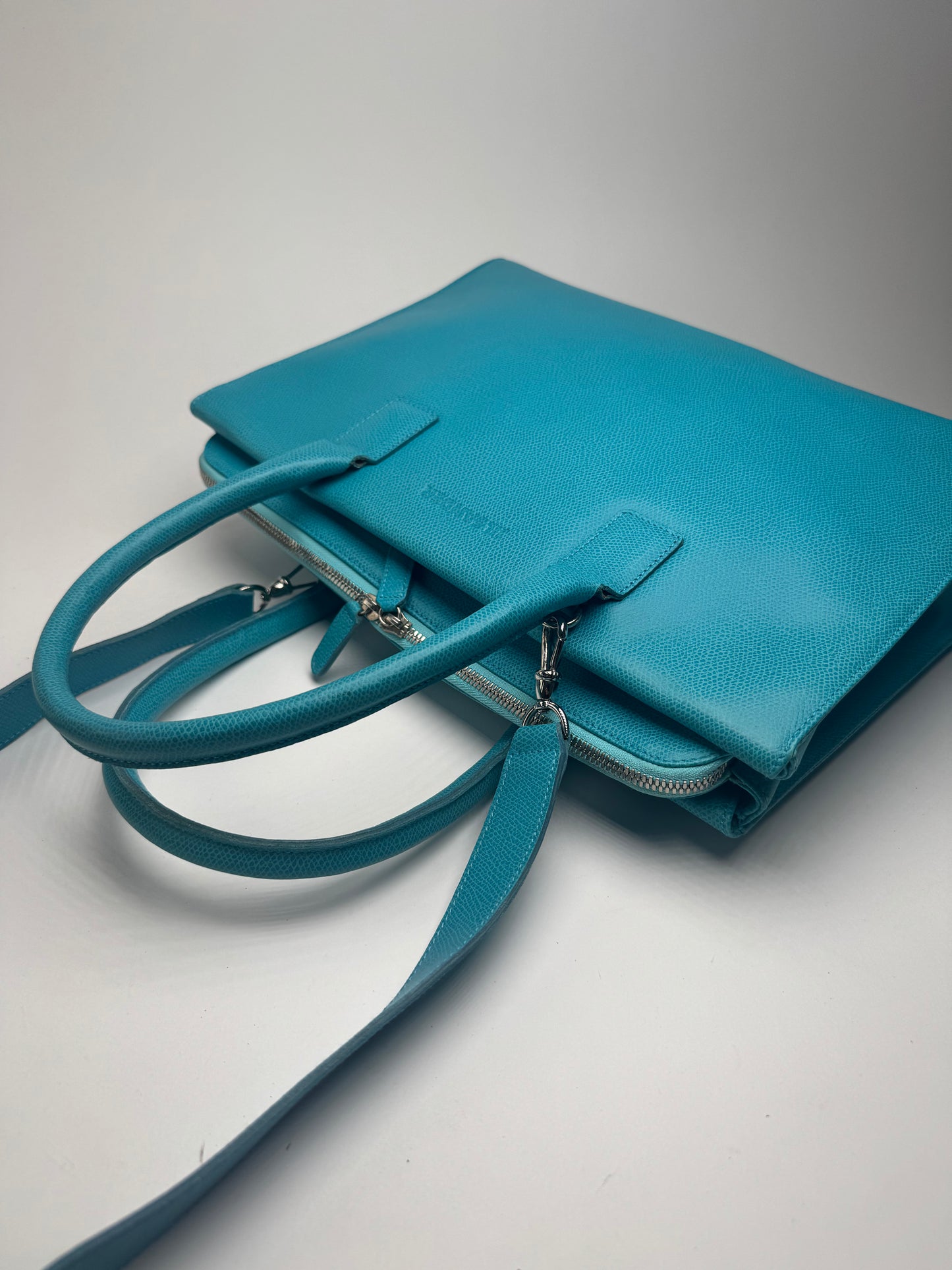 Sac vintage en cuir Jil Sander 2 voies turquoise
