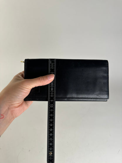 Vintage YSL Leather Zip Wallet Black Gold