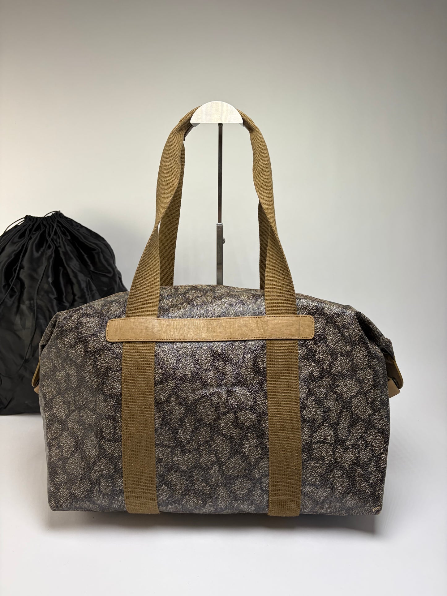 Vintage Yves Saint Laurent Leopard Print Duffel Bag Brown Beige
