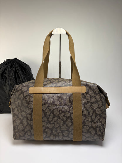 Vintage Yves Saint Laurent Leopard Print Duffel Bag Brown Beige