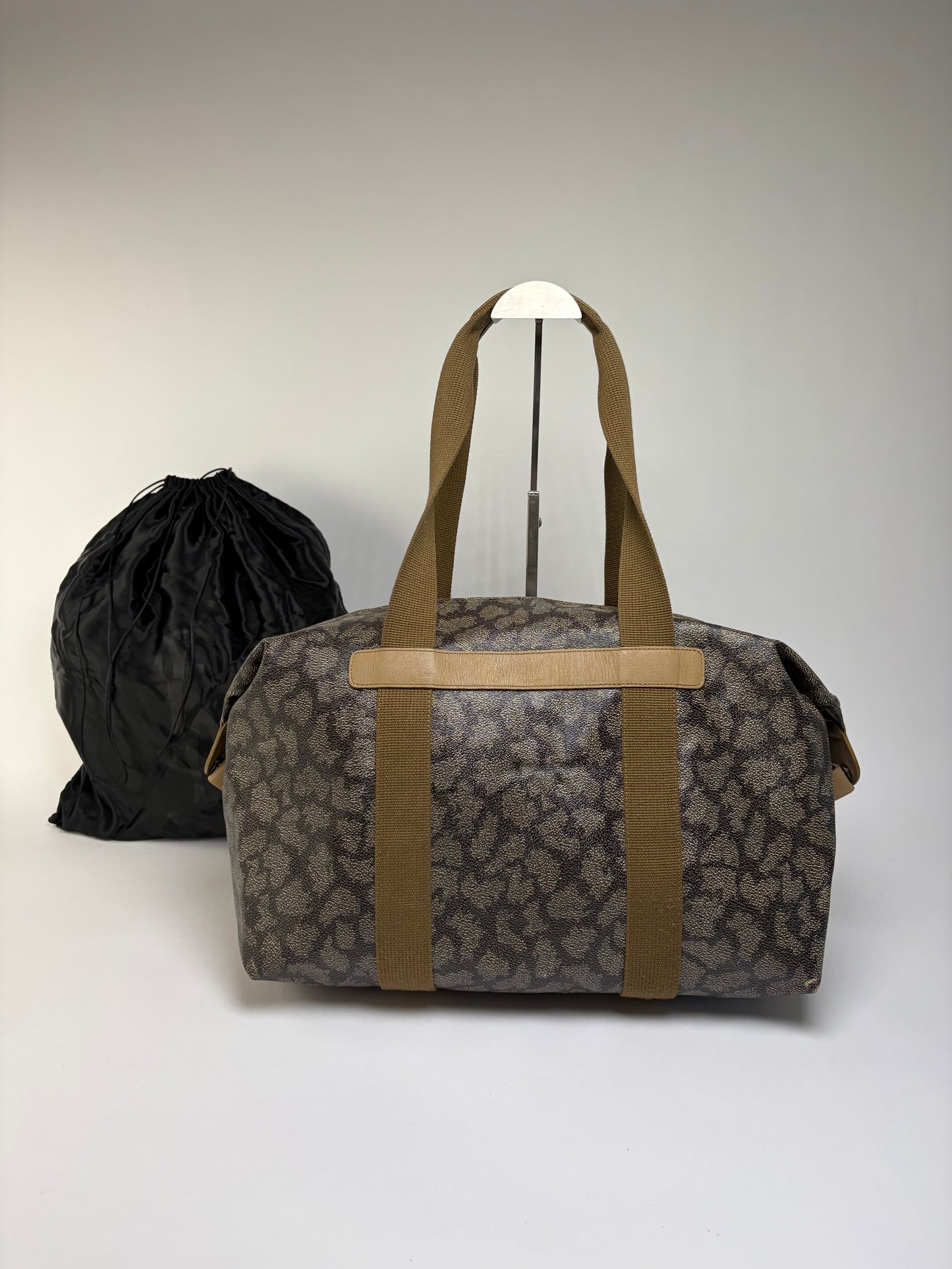 Vintage Yves Saint Laurent Leopard Print Duffel Bag Brown Beige