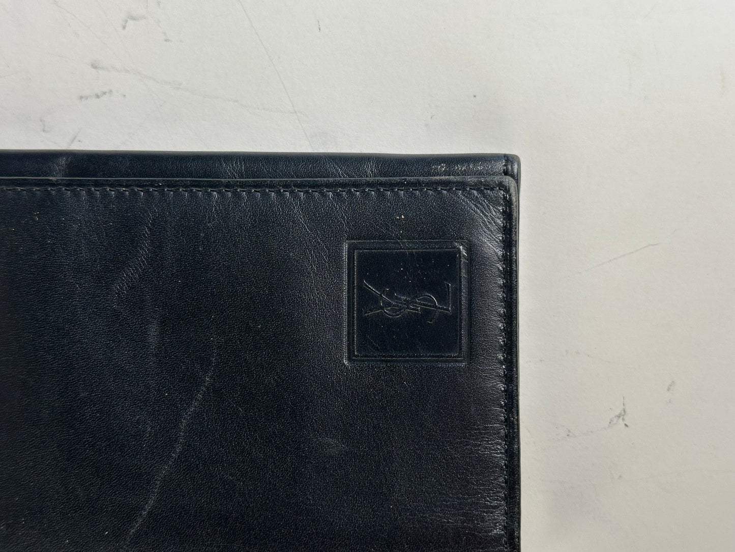 Vintage YSL Leather Zip Wallet Black Gold