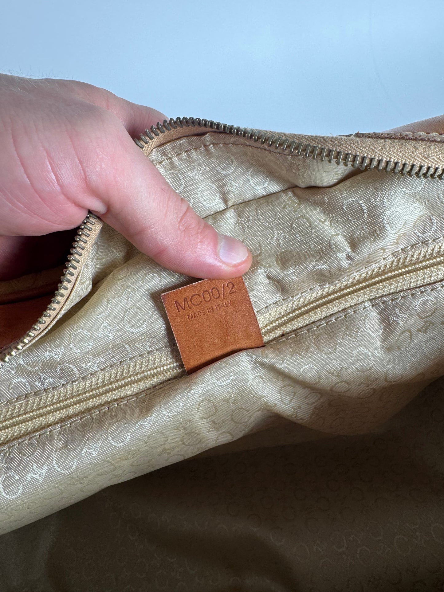 Vintage Celine Paris Macadam Monogram Weekender Duffel Bag Brown Yellow