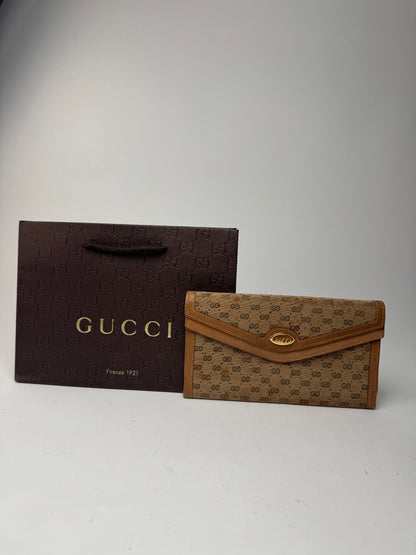Vintage Gucci Monogram Leather Wallet beige Brown