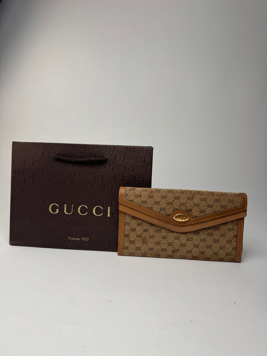 Vintage Gucci Monogram Leather Wallet beige Brown