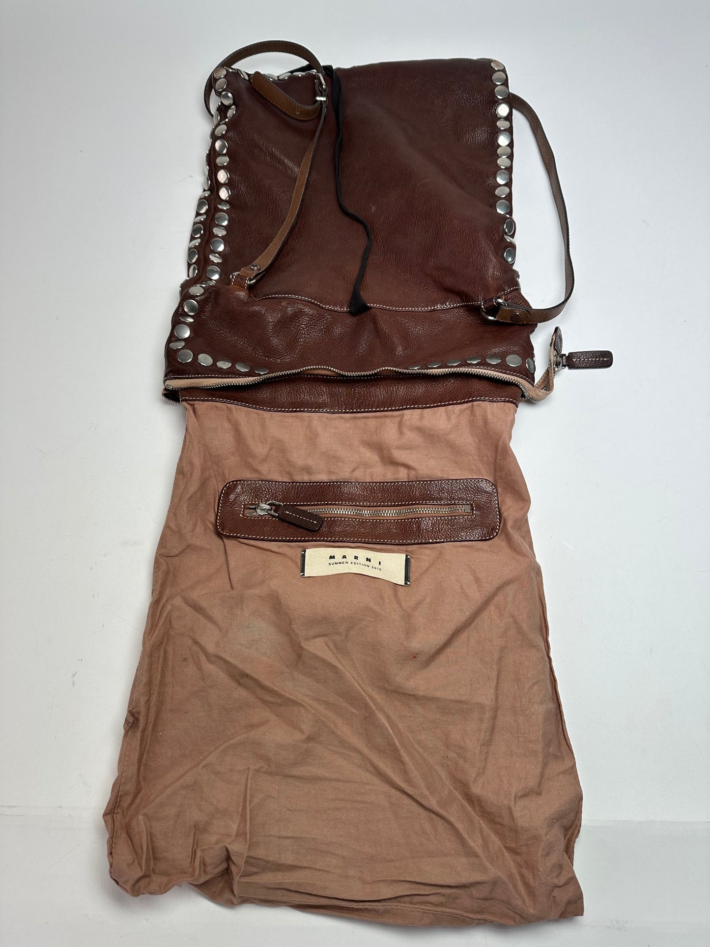 Vintage Marni Studded Leather Shoulder Bag Brown