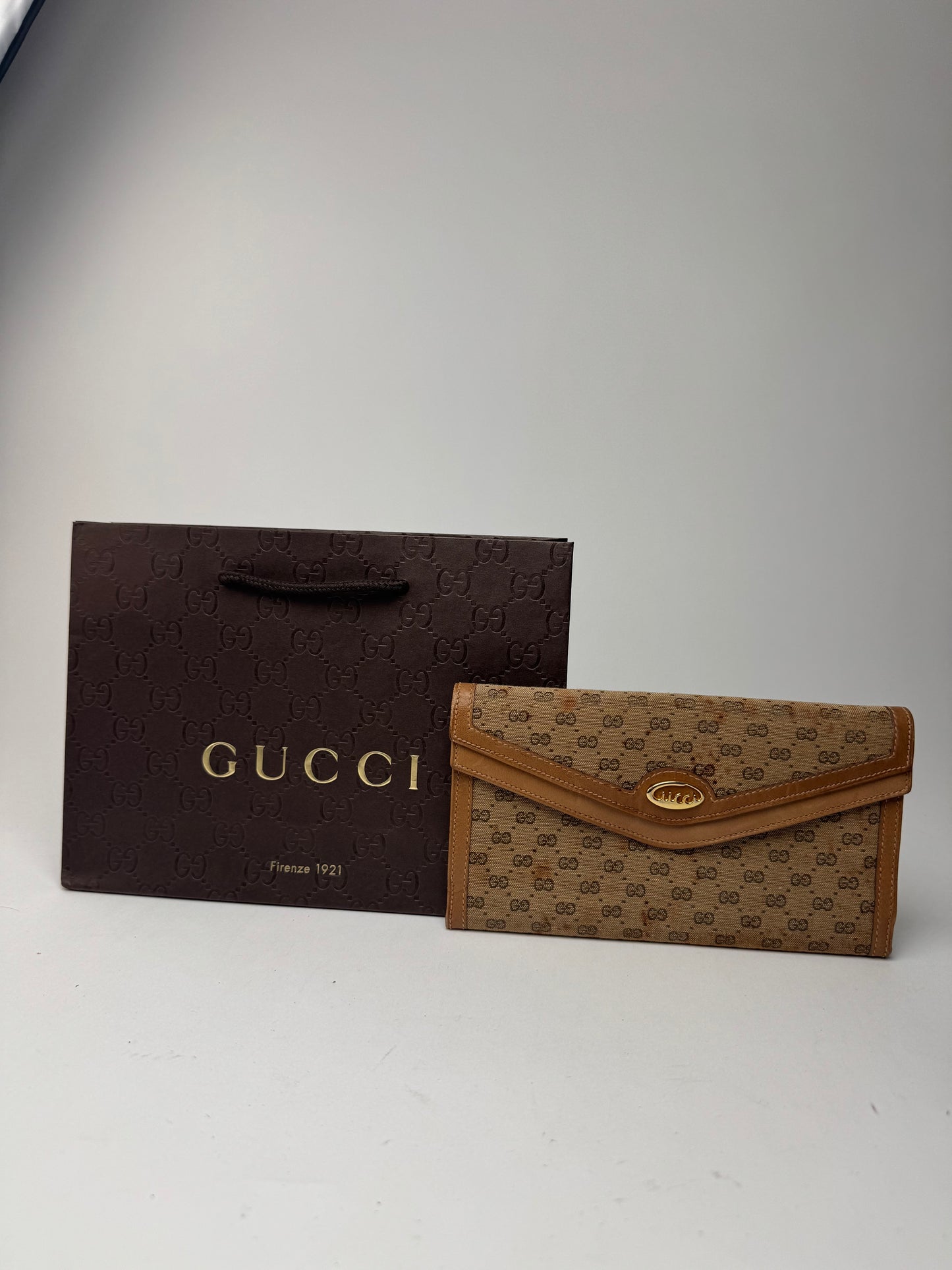 Vintage Gucci Monogram Leather Wallet beige Brown