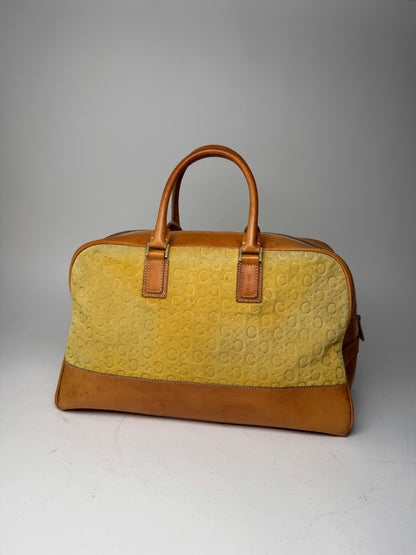 Vintage Celine Paris Macadam Monogram Weekender Duffel Bag Brown Yellow
