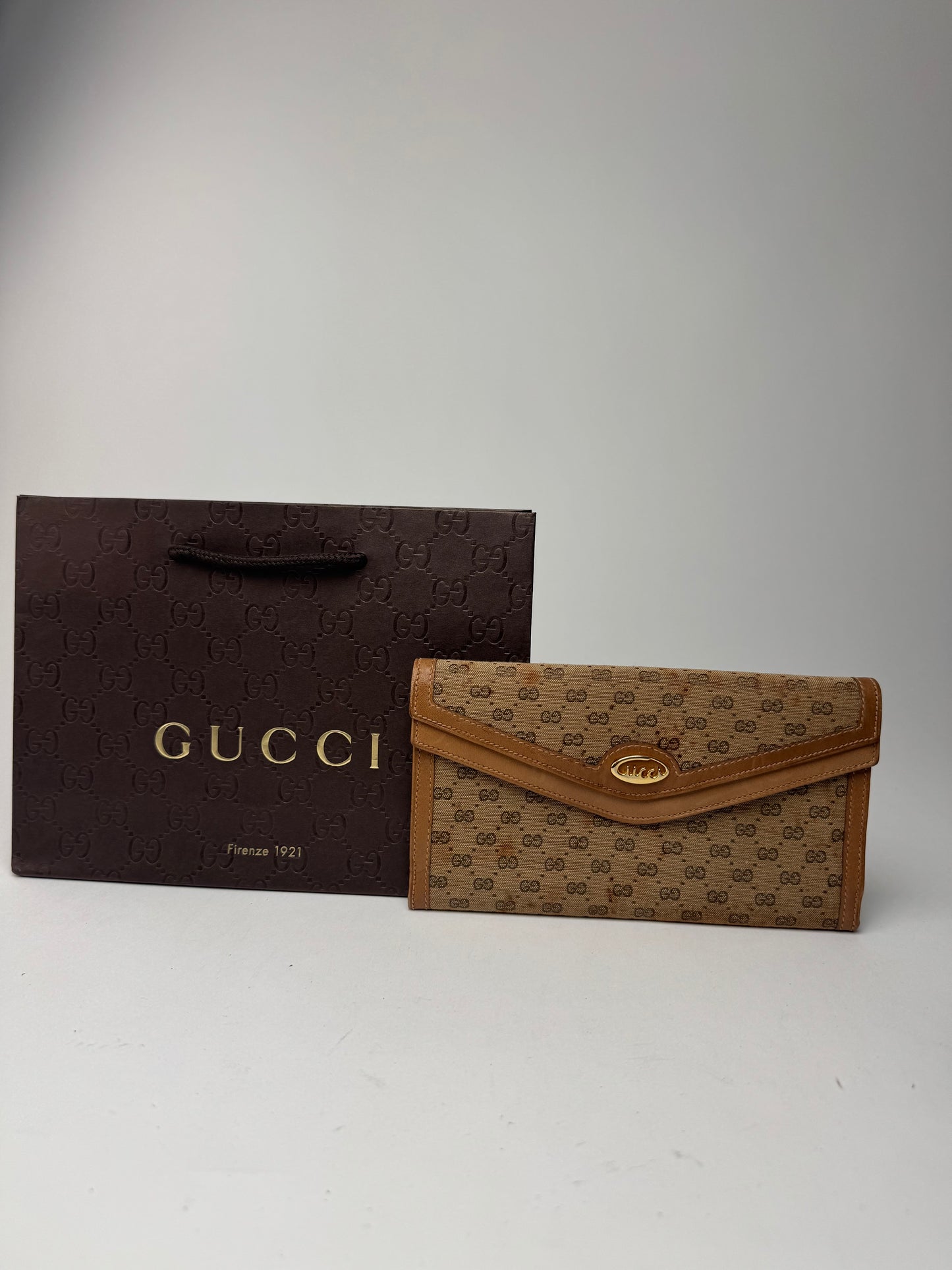 Vintage Gucci Monogram Leather Wallet beige Brown