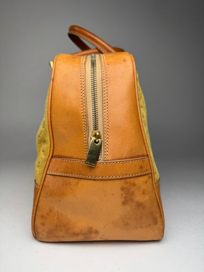 Vintage Celine Paris Macadam Monogram Weekender Duffel Bag Brown Yellow