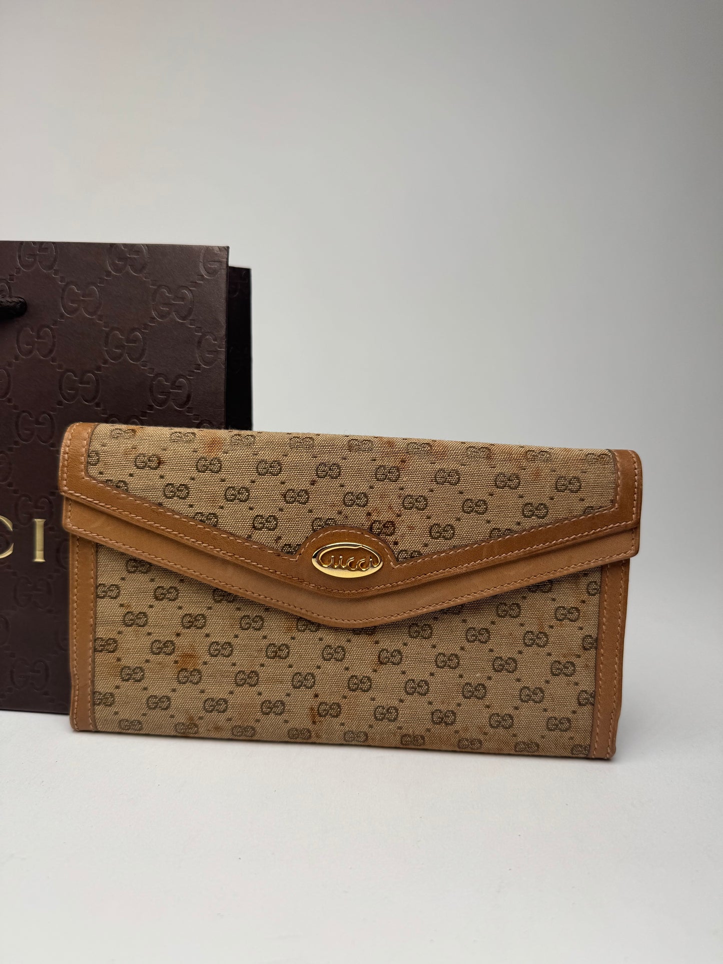 Vintage Gucci Monogram Leather Wallet beige Brown