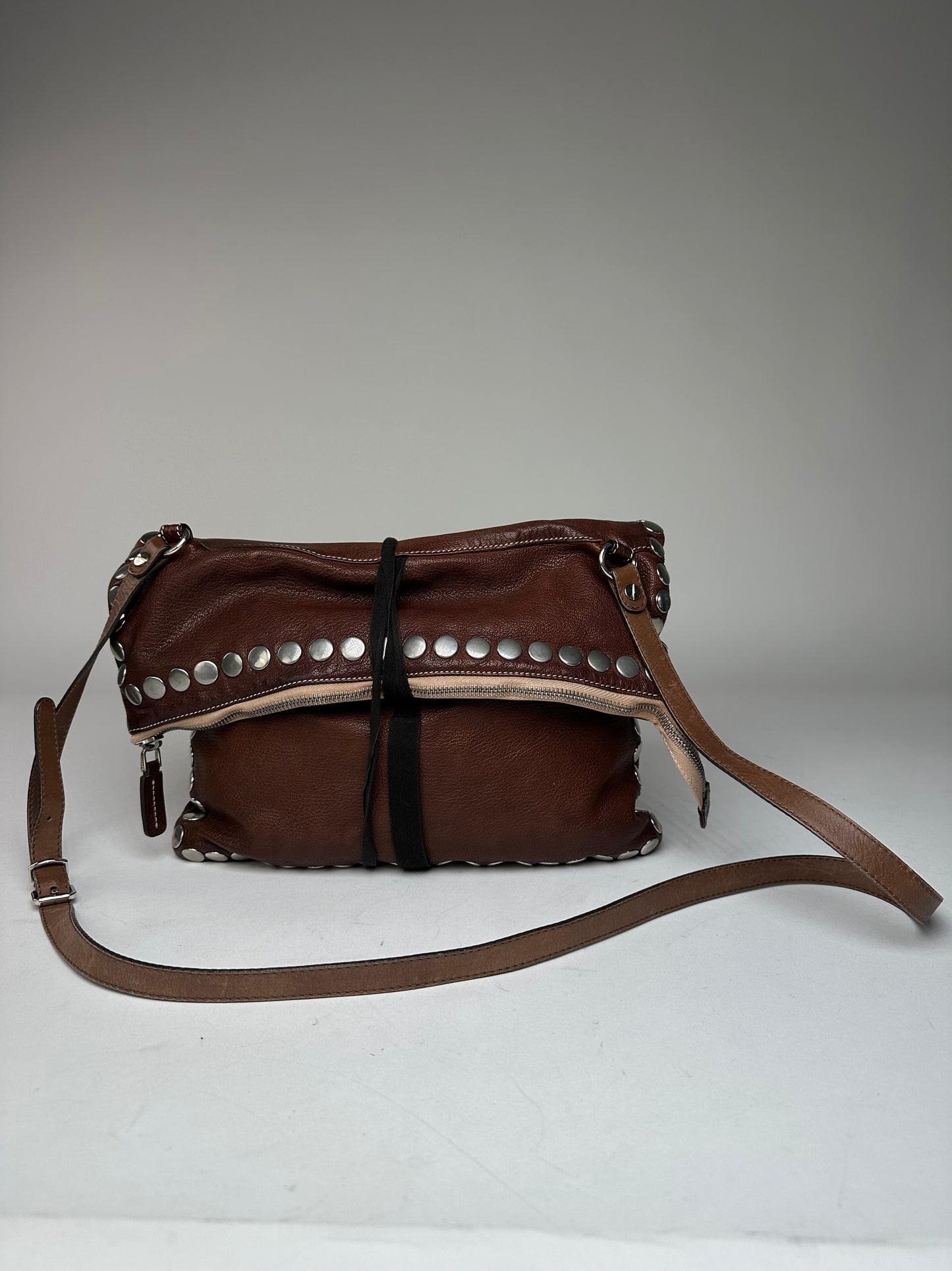 Vintage Marni Studded Leather Shoulder Bag Brown