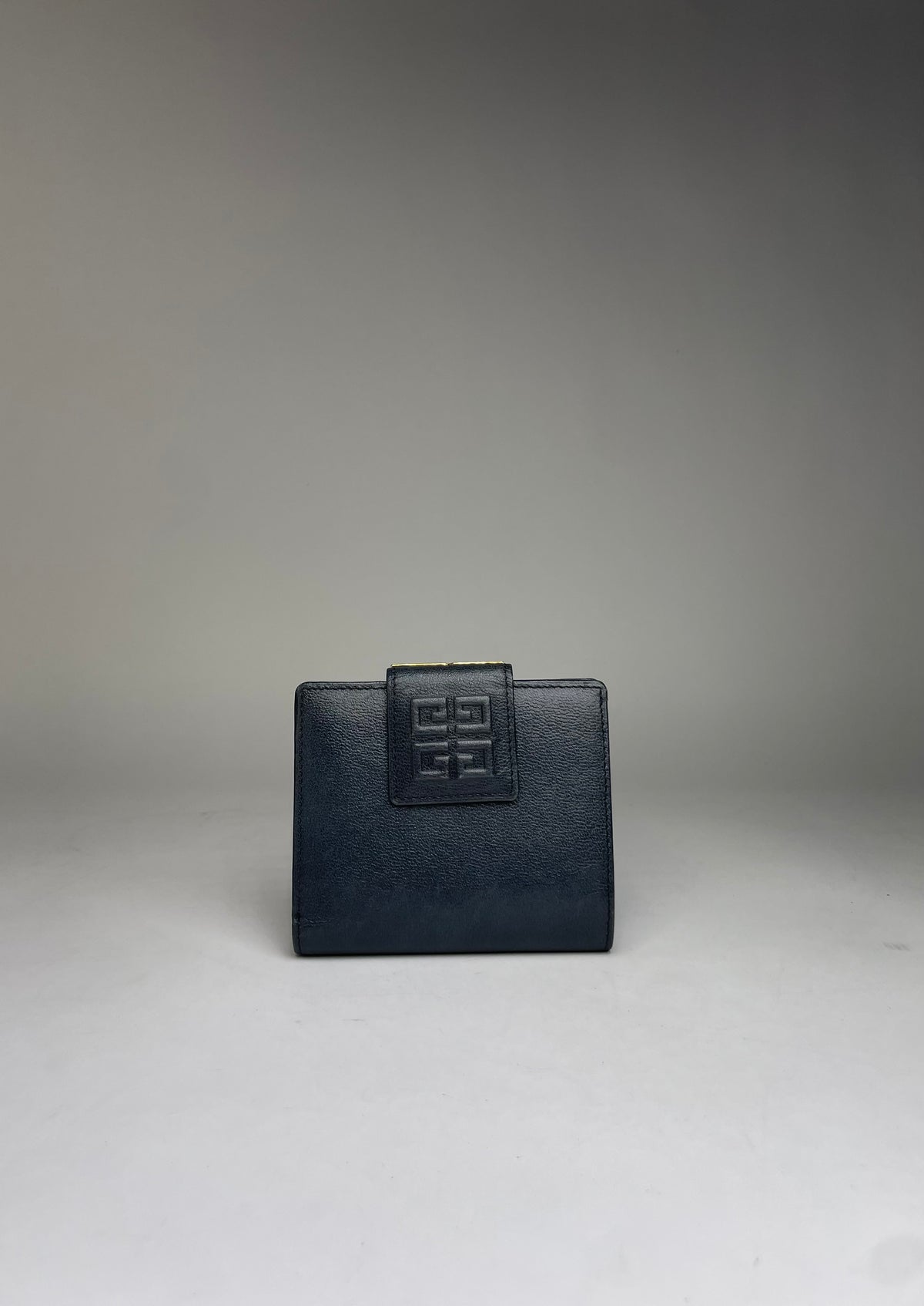 Vintage Givenchy 4G Logo Grained Leather Bifold Wallet Late 1970s Navy